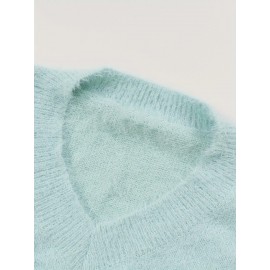 Plus Size - Women'S Asymmetrical V-Neck Geometric Sweater - Soft Pastel Winter Pullover with Trim, Cozy Casual Sweater for Everyday & Semi-Formal Outfits, Relaxed Fit Layering Piece, Easy-Care Durable Design