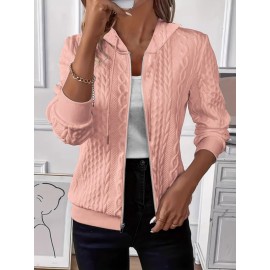 Plus Size, SCACTO Floral Jacquard Zipper Hoodie- Women's Y2K French Style Casual Pullover Streetwear Multi-Functional Light Luxury Sweatshirt