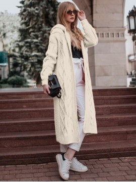 Plus Size - HERTALK Women'S Oversized Hooded Cable Sweater - Winter Warm Long Loose Fit Sweater with Round Neck & Raglan Sleeves, Plus Size Friendly Solid Color Cozy Sweater for Fall/Winter, Casual Elegant Style in & More Neutral Tones (No Chest Pad