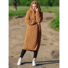 Plus Size, Best Selling Plus Size Hooded Coat Autumn Winter New Soft Warm Long Sweater Hiding Suitable for Commuting Home Wear Warm Without Bulk