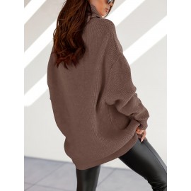 Plus Size, Women' Size Chunky Batwing Sweater - Oversized Turtleneck Pullover, Winter Warm Loose Fit Jumper Suitable for Winter, Casual & Dressy Outfits