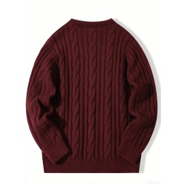New Autumn-Winter Men's Casual Commuter Solid Color Crew Neck Knit Pullover