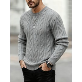 New Autumn-Winter Men's Casual Commuter Solid Color Crew Neck Knit Pullover