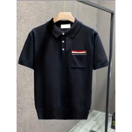 New Spring And Summer Polo Shirt with Pocket, Knitted Collar Button Trendy T-Shirt, Short Sleeve Sweater, Comfortable And Casual Versatile Top, Machine Washable.