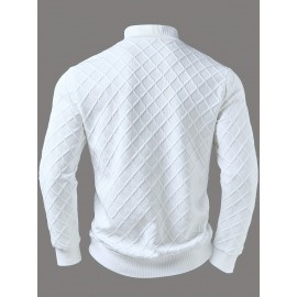 [Men's Casual Sweater] Men's Casual Zip-Up Sweater | Long Sleeve, Solid Color, Regular Fit, Round Neck, Geometric Pattern, Fall & Winter, Knitwear, High Quality