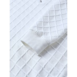 [Men's Casual Sweater] Men's Casual Zip-Up Sweater | Long Sleeve, Solid Color, Regular Fit, Round Neck, Geometric Pattern, Fall & Winter, Knitwear, High Quality