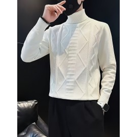 New Stylish Men'S Pullover with a High Collar And Three-Dimensional Jacquard Design, Knit