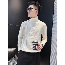 New Stylish Men'S Pullover with a High Collar And Three-Dimensional Jacquard Design, Knit
