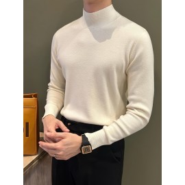 Men's Knit Sweater, Stand Collar Solid Color Novelty Pullover, Casual, Autumn Winter