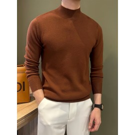 Men's Knit Sweater, Stand Collar Solid Color Novelty Pullover, Casual, Autumn Winter