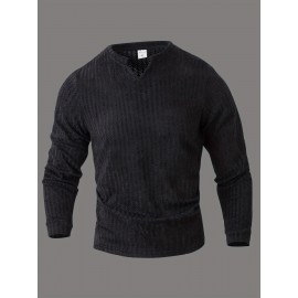 Men's Fashion Casual Long Sleeve Henley Shirt | Premium Houndstooth Jacquard Henley Collar T-Shirt | Notched V-Neck Design | Loose-Fit Comfortable Henley Tee | Essential Golf Wear | Breathable, Warm, and Skin-Friendly | for Indoor Gatherings and