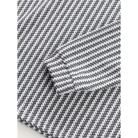 Men's Fashion Casual Long Sleeve Henley Shirt | Premium Houndstooth Jacquard Henley Collar T-Shirt | Notched V-Neck Design | Loose-Fit Comfortable Henley Tee | Essential Golf Wear | Breathable, Warm, and Skin-Friendly | for Indoor Gatherings and
