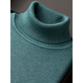 [Men's Turn-Collar Sweater] Cross-Border New Autumn-Winter Men's Solid Color Turn-Collar Pullover Knit Sweater