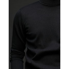 [Men's Turn-Collar Sweater] Cross-Border New Autumn-Winter Men's Solid Color Turn-Collar Pullover Knit Sweater