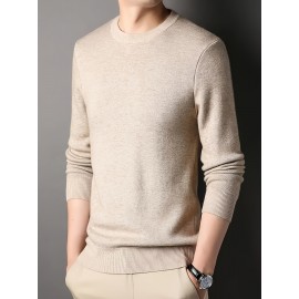 New Men'S Solid Color Round Neck Knitted Pullover Sweater