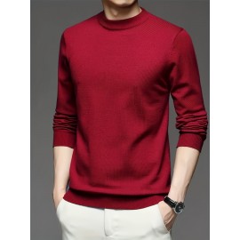 New Men'S Solid Color Round Neck Knitted Pullover Sweater