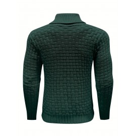 Men's Casual Waffle Knit Lapel Button Sweater