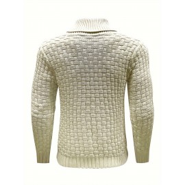 Men's Casual Waffle Knit Lapel Button Sweater