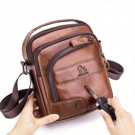 Genuine Leather Crossbody Bag with Adjustable Strap & Multiple Pockets - Deep Brown Vertical Unisex Shoulder Bag for Men & Women, Durable Everyday Commute & Holiday Gifts (Valentine's Day, Father's Day, Christmas)