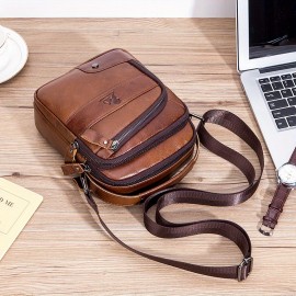 Genuine Leather Crossbody Bag with Adjustable Strap & Multiple Pockets - Deep Brown Vertical Unisex Shoulder Bag for Men & Women, Durable Everyday Commute & Holiday Gifts (Valentine's Day, Father's Day, Christmas)
