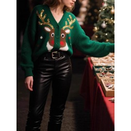 New Sweater with Christmas Deer Jacquard Design for Winter