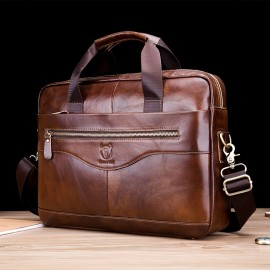 Men's Genuine Leather Tote Bag - Large Capacity, Multifunctional Briefcase with Adjustable Shoulder Strap, Durable First Layer Cowhide, Brown Multi-Compartment Design for Business Trips & Daily Commute, Daily Commute Bag | Multifunctional Design | Quality Leather Craftsmanship