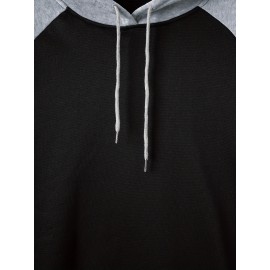 TD25 Raglan Sleeve Color Block Casual Plus Size Men's Hoodie, PLUS SIZE