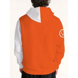 Men'S Chicago 22 Graphic Print Hoodie - Orange & Black Casual Pullover with Drawstring Pockets, Regular Fit Long Sleeve Sweatshirt for Spring/Fall, Daily Wear & Gifts, PLUS SIZE