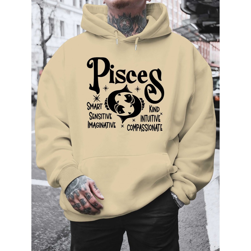 Plus Size Pisces Pattern Hoodie | Comfortable Fuzzy Sweatshirt with Zodiac Design, Printed with 