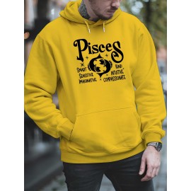 Plus Size Pisces Pattern Hoodie | Comfortable Fuzzy Sweatshirt with Zodiac Design, Printed with 