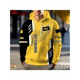 Men's Pittsburgh Logo Hoodie - Team Colors & Number 33 Print Pullover Sweatshirt, Iconic Football Jersey Design for Fans, Casual Game Day Wear & Everyday Apparel (Officially Inspired), PLUS SIZE