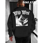 Men'S Plus Size Sweatshirt | Western Forest Print, Casual Street Style, Long Sleeve, Crew Neck, Regular Fit for Autumn-Winter