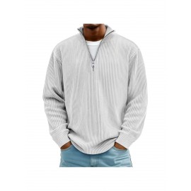 Men's Corduroy Quarter-Zip Sweater - Thermal Stand Collar -Neck Pullover, Corduroy Sweaters for Fall Winter Spring Summer, Casual Long Sleeve Machine-Washable Sweaters in Neutral Colors (/Tan/) - Regular Fit Top, PLUS SIZE