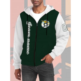 Men's Plus-Size Custom Full-Zip Sweatshirt - Personalized Logo & Text Printing, Size Hoodie for Branding/Gym/Outdoor Wear, Machine Washable Casual Sportswear (Regular Fit) - Orders Welcome Suitable for Gym,, Daily Wear, PLUS SIZE