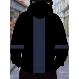 Men's Fleece-Lined Hooded Full-Zip Jacket - Winter Warmth Loose-Fit Windproof Sweatshirt, Machine Washable Gym Running Outdoor Sports Coat with Fleece, Black/Brown Casual Sportswear (No Bulk), PLUS SIZE