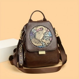 XY BAG Women's Fashion Backpack Ethnic Style Elegant Anti-Theft Lightweight Bag - Chic Pattern, Bohemian, Large Capacity, Adjustable Shoulder Straps, Tassel Detail, PU Material, Perfect for Travel and Daily Use