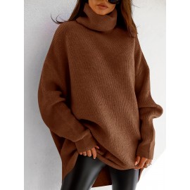 Plus Size, Women' Size Chunky Batwing Sweater - Oversized Turtleneck Pullover, Winter Warm Loose Fit Jumper Suitable for Winter, Casual & Dressy Outfits