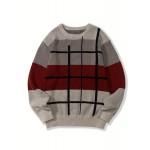 Men's Casual Color Block Knit Sweater, Soft Warm Pullover for Fall/Winter