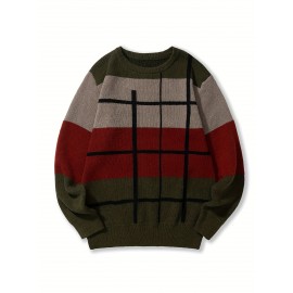 Men's Casual Color Block Knit Sweater, Soft Warm Pullover for Fall/Winter