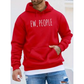 Men'S Ew People Graphic Print Hooded Sweatshirt - Oversized Loose Fit Pullover Hoodie with Kangaroo Pocket, Long Sleeve Casual Winter Warmth, with Lettering, Comfortable Casual Attire & Ideal Gift for Men (Autumn/Winter), Plus Size