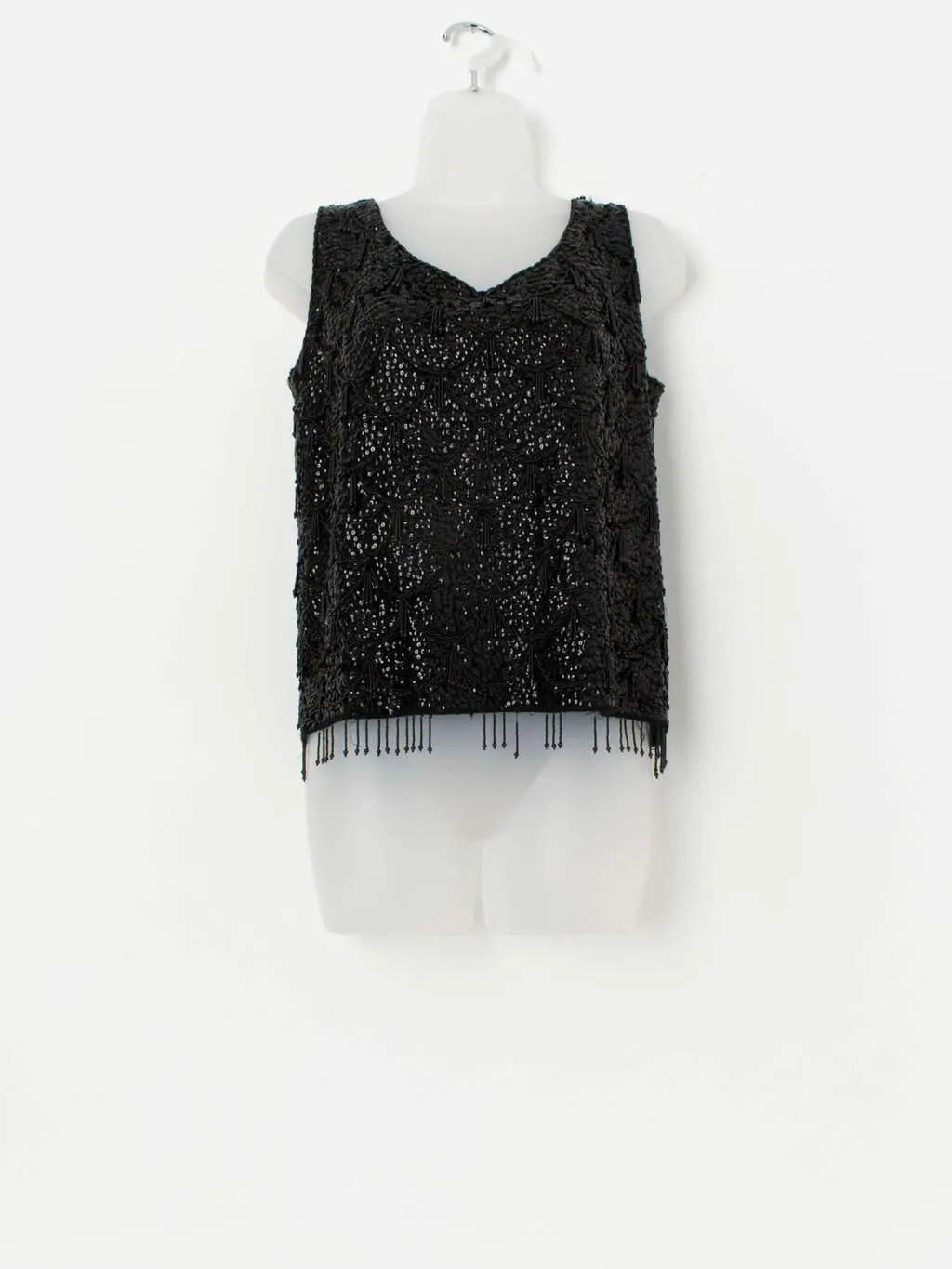 60s vintage beaded sequin top vest in black – Small