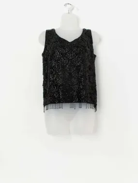 60s vintage beaded sequin top vest in black – Small