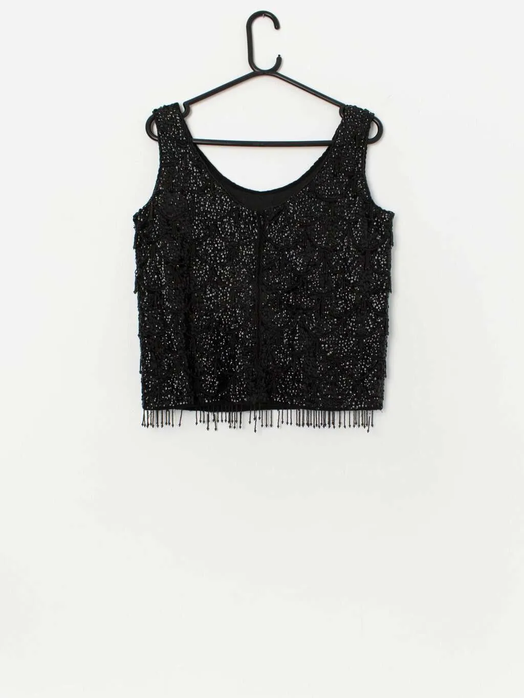 60s vintage beaded sequin top vest in black – Small