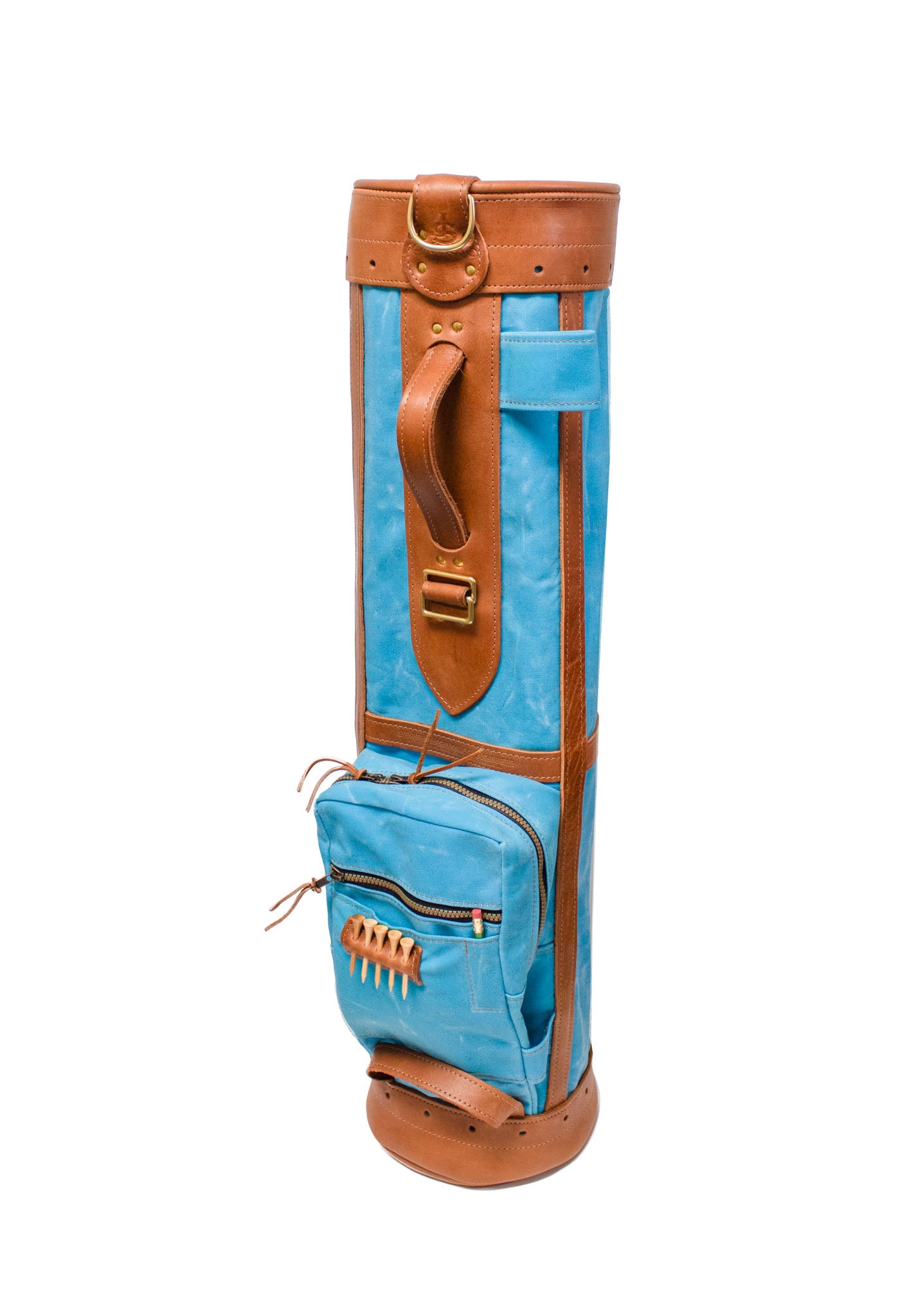 8 Sunday Style Golf Bag- Light Blue with Natural Leather