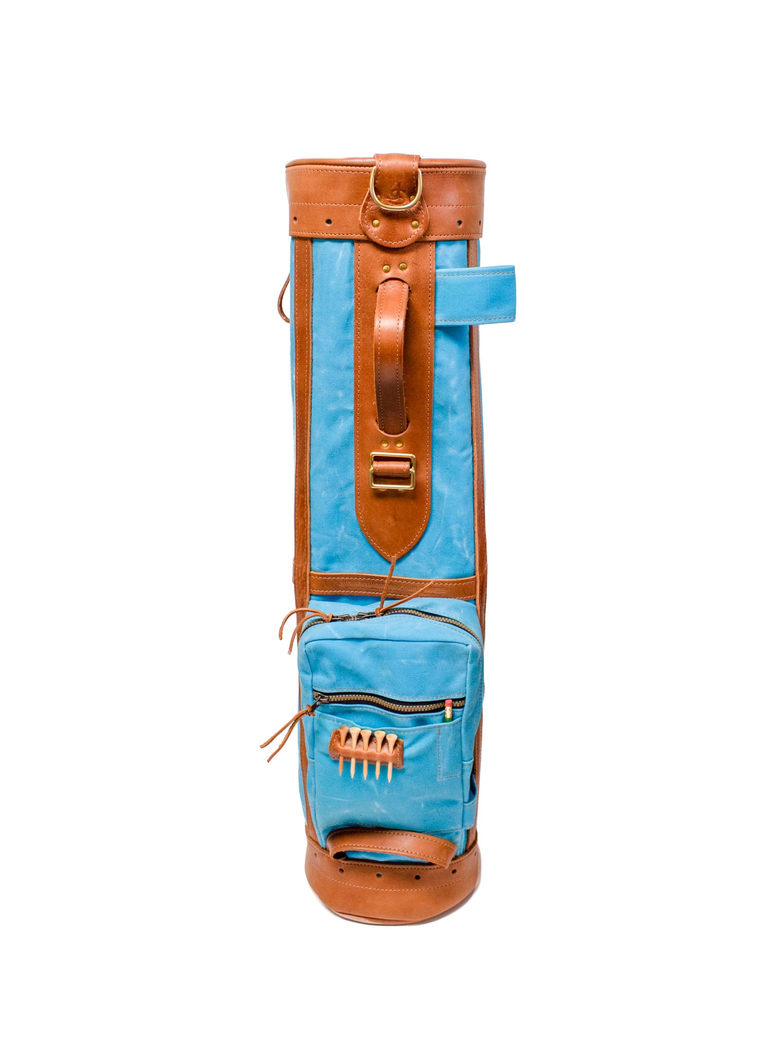 8 Sunday Style Golf Bag- Light Blue with Natural Leather