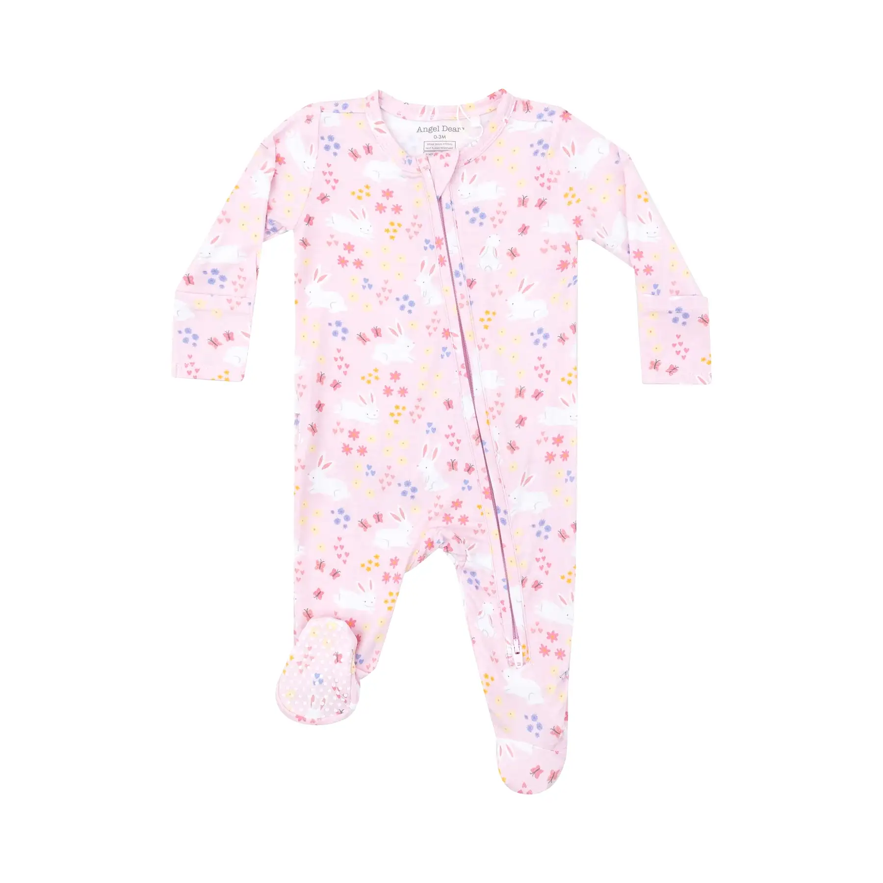 Angel Dear - Pink Bunny Meadow Ruffle Two Way Zip Footie