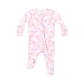 Angel Dear - Pink Bunny Meadow Ruffle Two Way Zip Footie