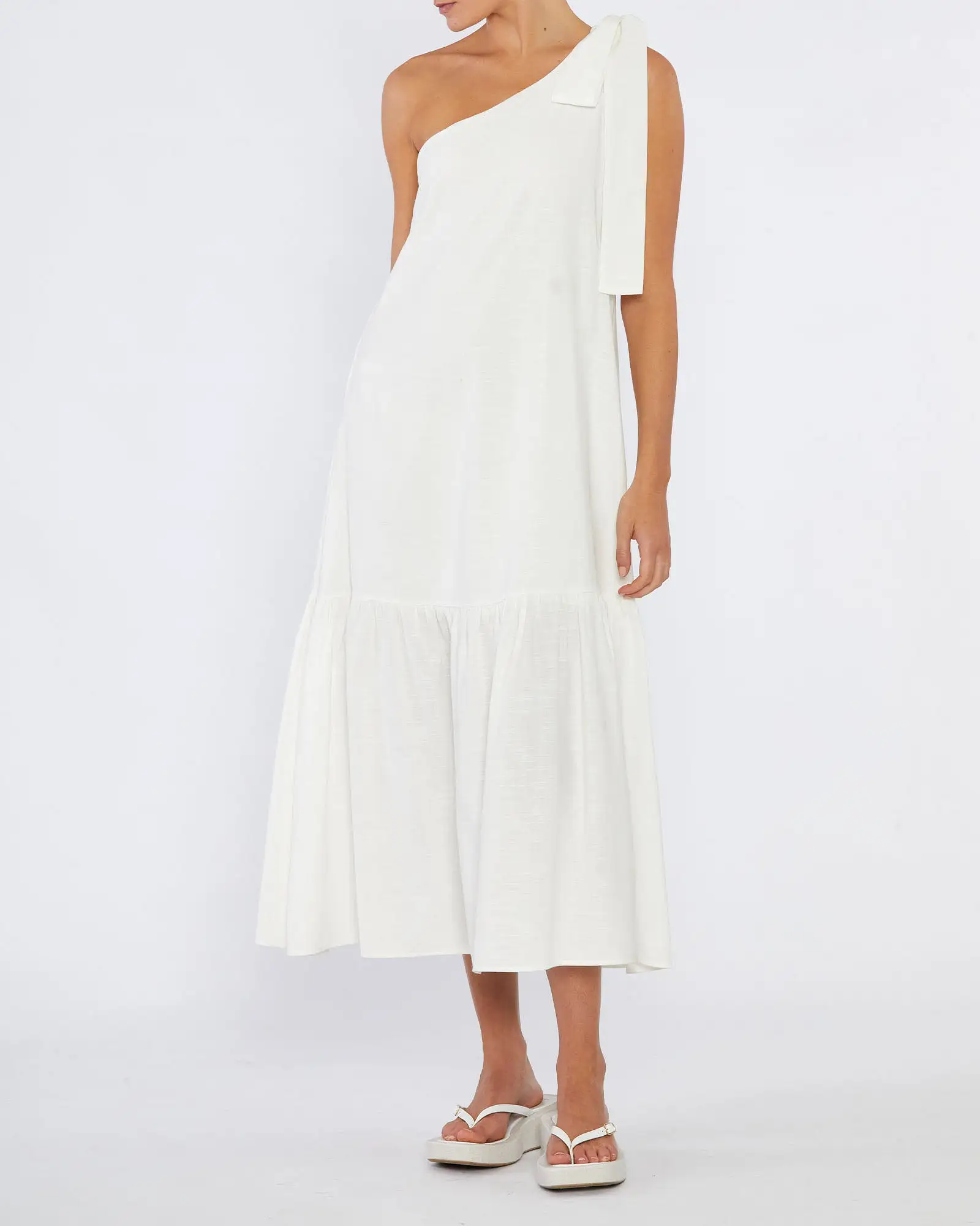 Aruba Linen One Shoulder Dress - White