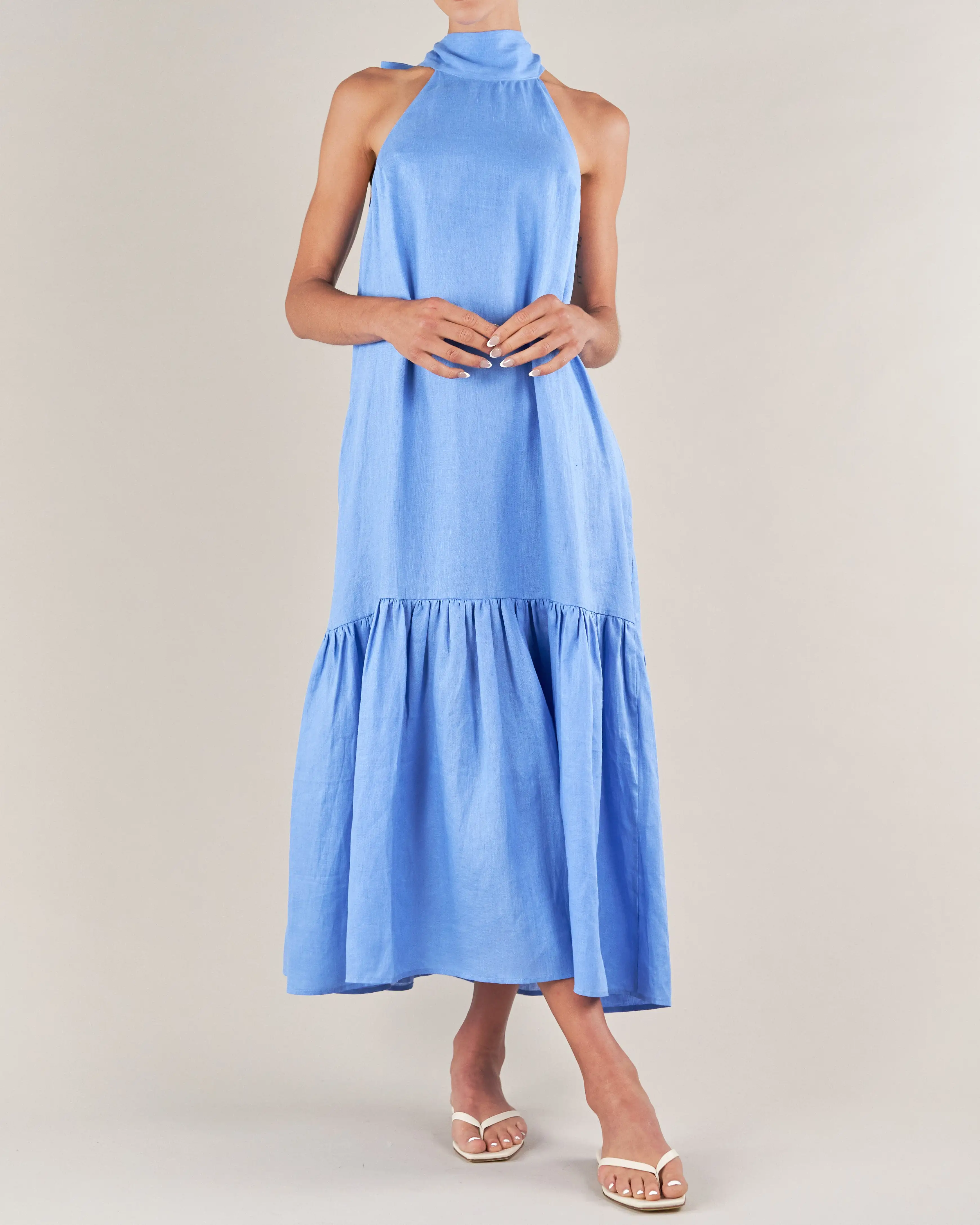 Aruba Linen Tie-Neck Dress