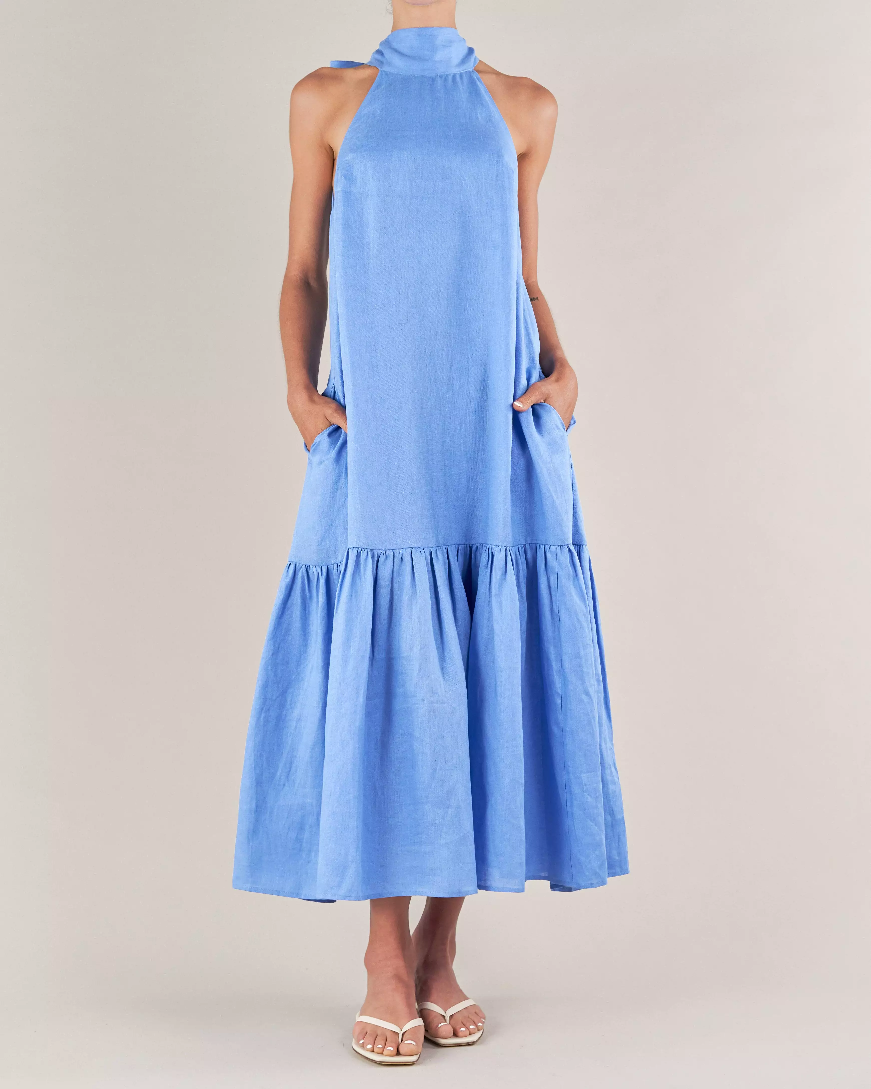 Aruba Linen Tie-Neck Dress